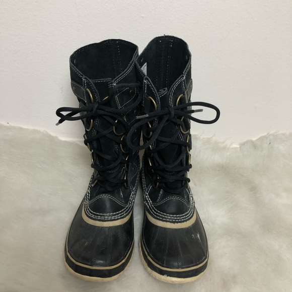 Sorel Joan Of Arctic Black Quarry Lace Up Moto Boots - Picture 9 of 15